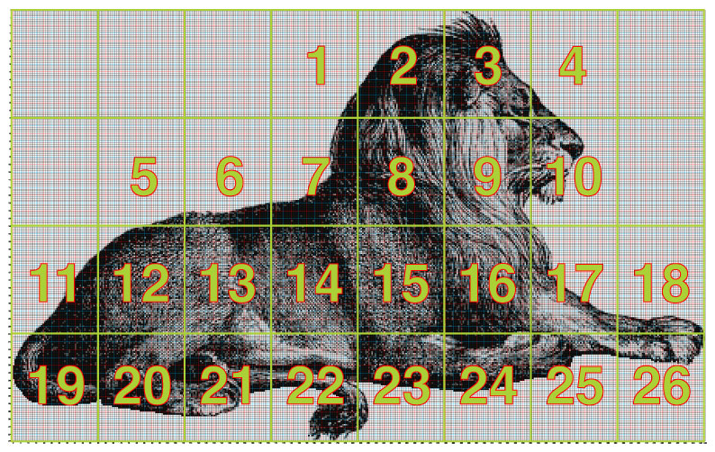 lion full coverage cross stitch pattern pages layout preview