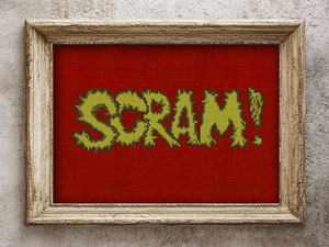 Scram! Green fuzzy counted crossstitch pattern