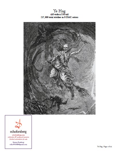 Ye Hag grey crossstitch pattern in 8 colors