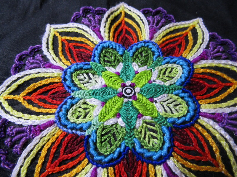 practicing embroidery stitches - mandala embroidery