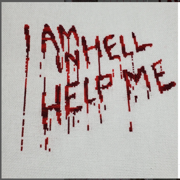 Hellraiser bloody writing counted crossstitch pattern