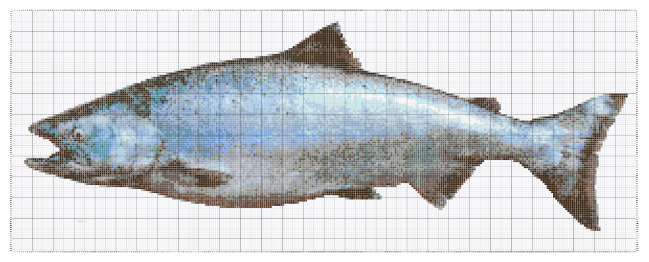 Alaskan King Salmon cross-stitch pattern grid